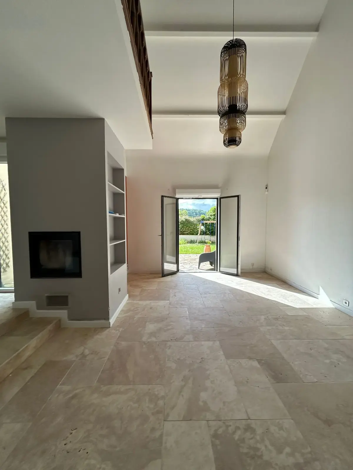 Sols Travertin Salon Cheminée Portée