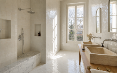 Zellige de Fès blanc brillant dans une villa de Versailles, 35 m² de murs et sol, un chantier d&rsquo;envergure